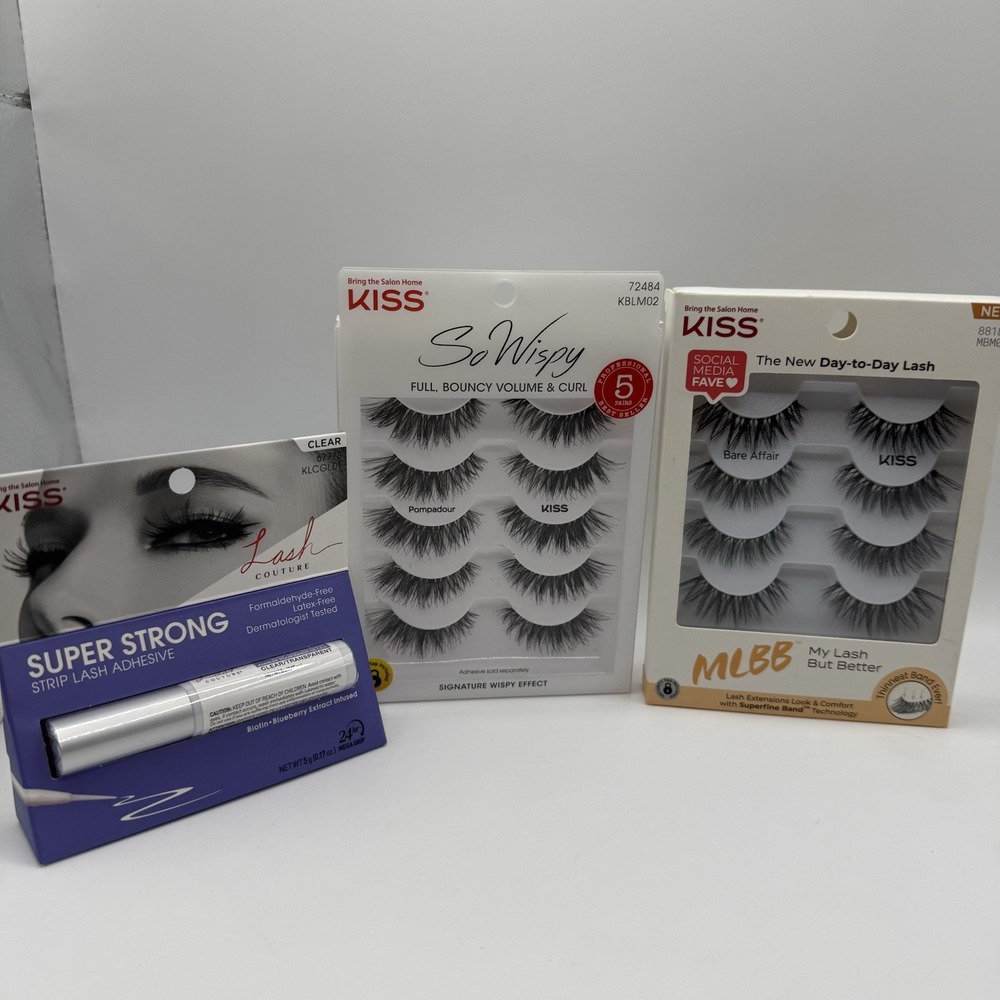 KISS False Eyelash Bundle MLBB Bare Affair So Wispy + Lash Adhesive Set